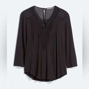 Daniel Rainn Black Crochet Lace Detail Black Knit Top